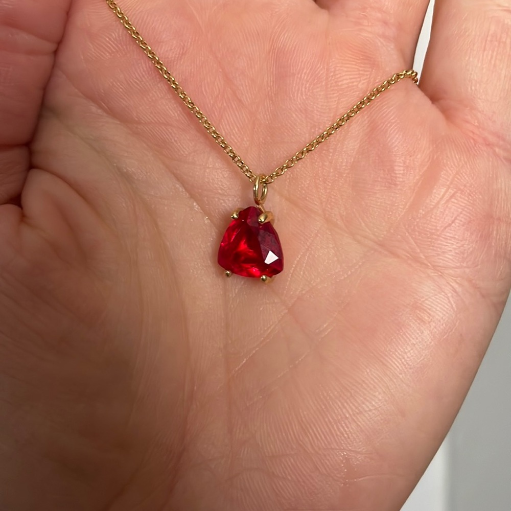 Gold fill lab ruby trillion necklace